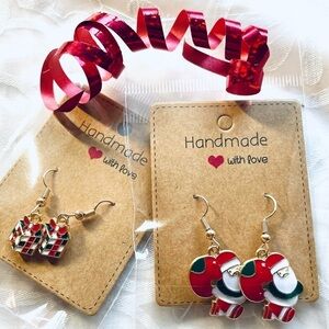 NWT Lot of 2 Festive Drop Earrings – Santa & Gift Box Holiday Set - Christmas